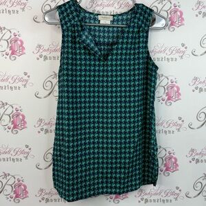 Van Heusen tank top blue green Teal Houndstooth Sleeveless Blouse flowy